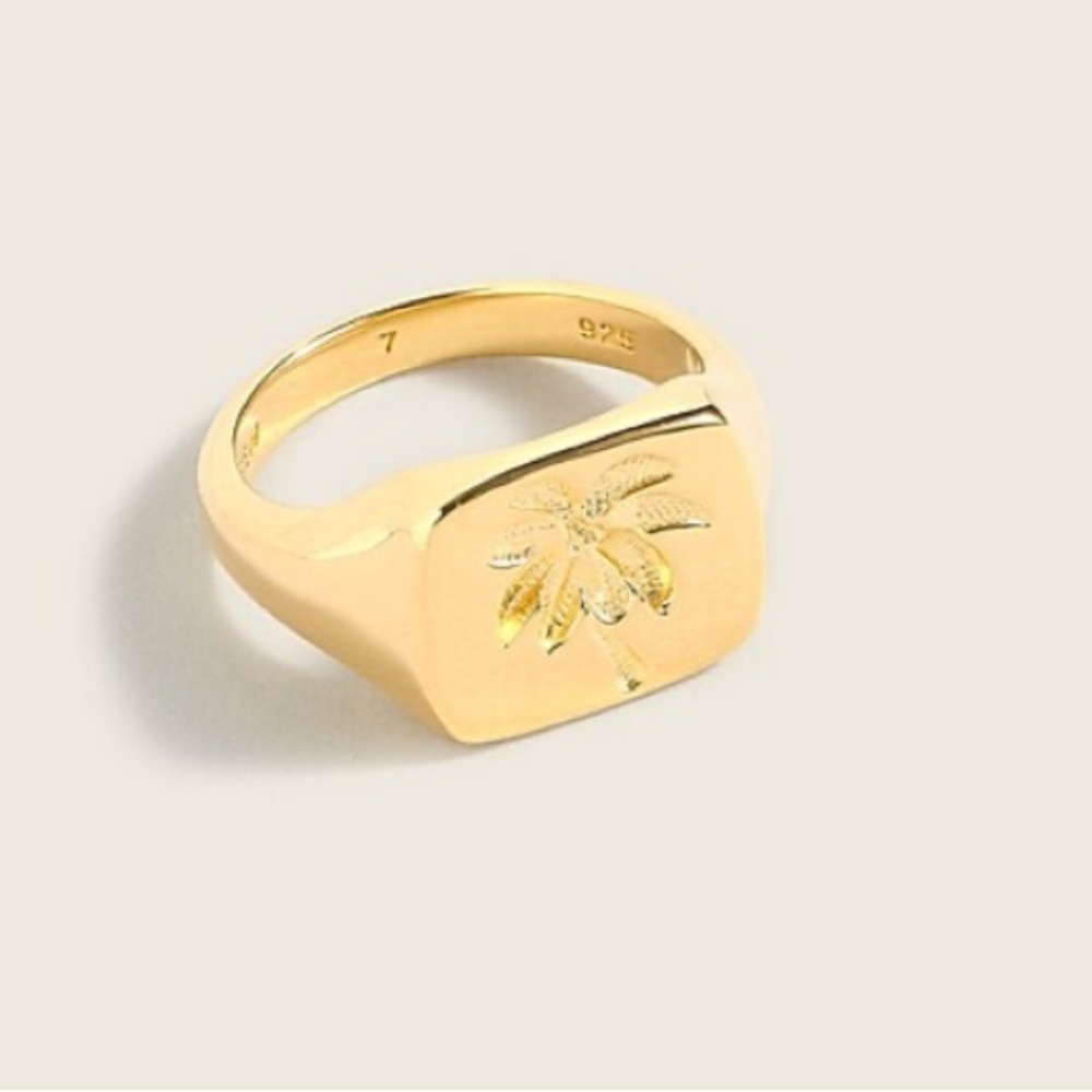 J. Crew Palm Signet ring Demi fine 14K gold plated rare summer statement ring 7
